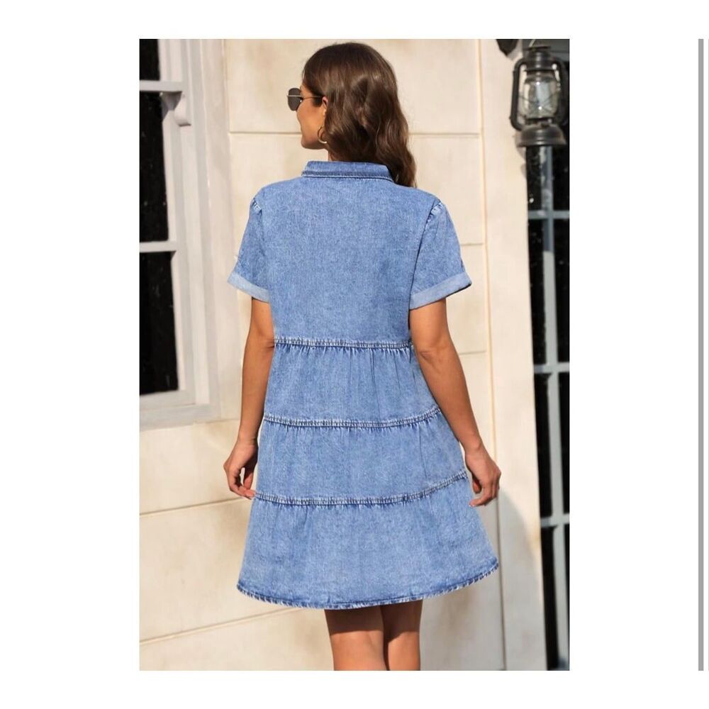 Babydoll Denim Dress with Pockets - Picture 2 of 6